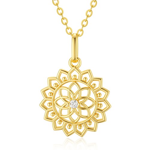 14K Gold Cubic Zirconia Flower Of Life Pendant Necklace