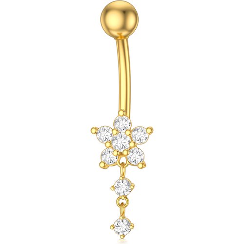 14K Gold Cubic Flower Shaped Zirconia Belly Button Ring