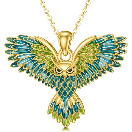 14K Gold Flying Owl Pendant Necklace