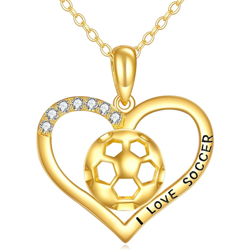 14K Gold Cubic Zirconia Football Heart Necklace for Women