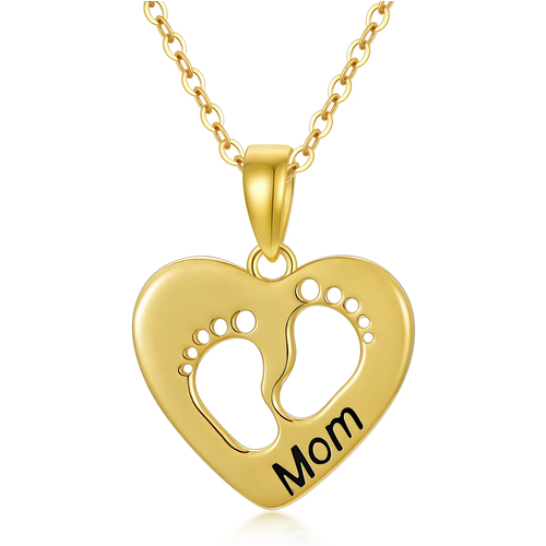 14K Gold Footprints & Heart Pendant Necklace