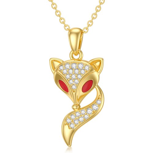 14K Gold Cubic Zirconia Fox Pendant Necklace