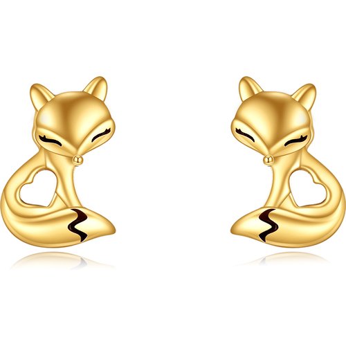 14K Gold Fox Stud Earrings