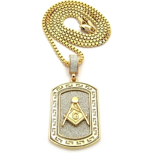 Sterling Silver with Yellow Gold Plated Freemason Pendant Necklace for Men