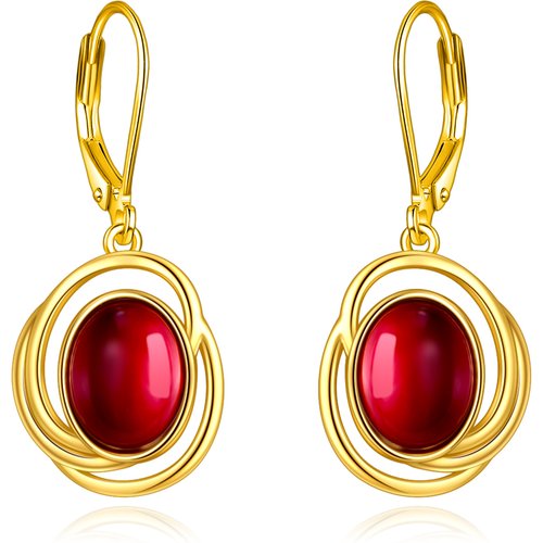 Sterling Silver with Yellow Gold Plated Garnet Lever-back Earrings