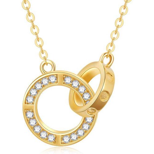 14K Gold Cubic Zirconia Generation Ring Pendant Necklace