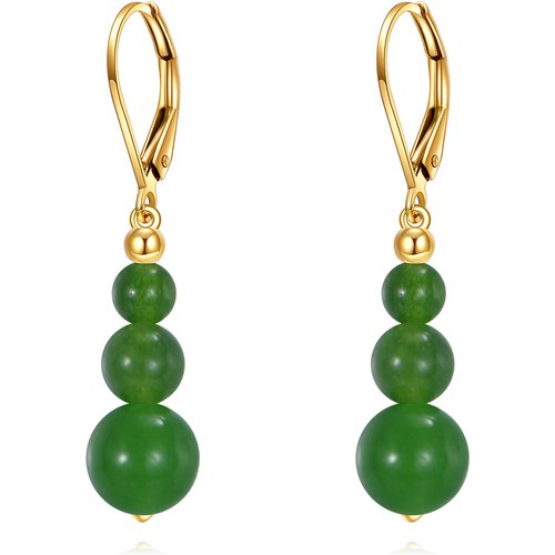 14K Gold Green Jade Drop Earrings