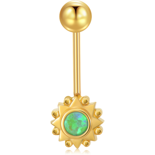 14K Gold Green Opal Belly Sun Opal Belly Button Rings For Women