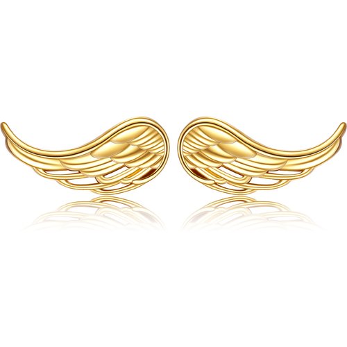 14K Gold Angel Wings Stud Earrings