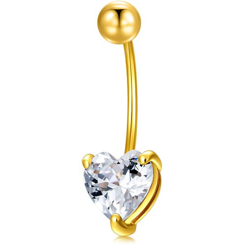 14K Gold Heart Cubic Zirconia Belly Button Ring