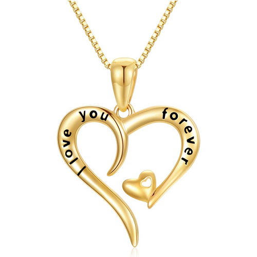 14K Gold Heart Box Chain Necklace for Women