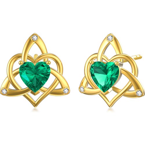 14K Gold Heart Cut Cubic Zirconia Celtic Knot Stud Earrings