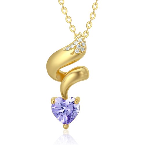 14K Gold Heart Cubic Zirconia Fox Pendant Necklace
