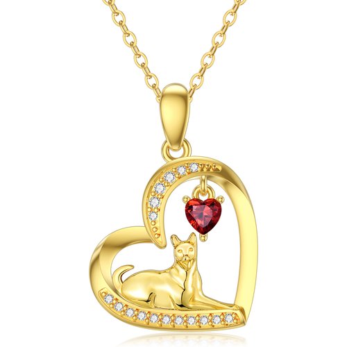 14K Gold Heart Cubic Zirconia Garnet Horse Pendant Necklace