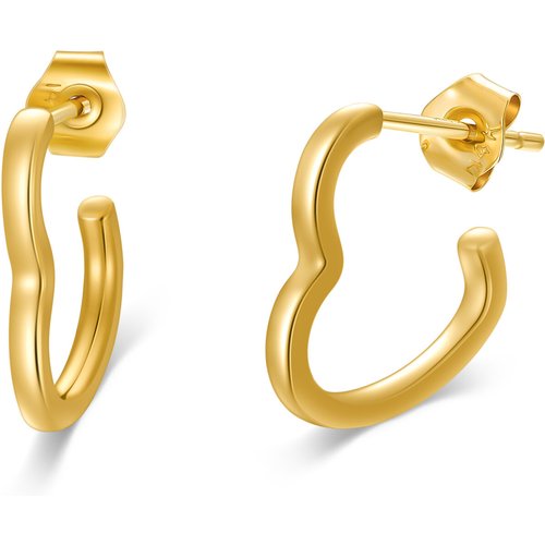 14K Yellow Gold Heart Hoop Earrings For Women