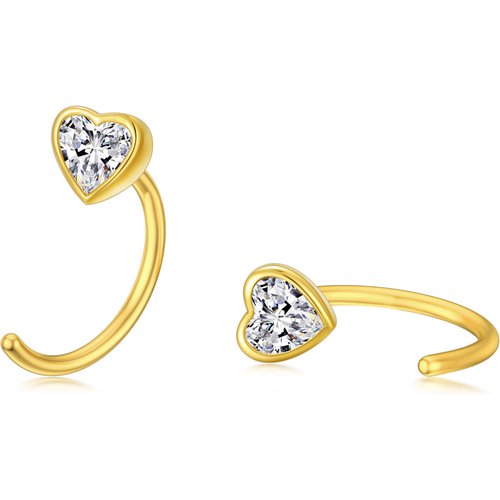 14K Gold Cubic Zirconia Heart Hoop Earrings