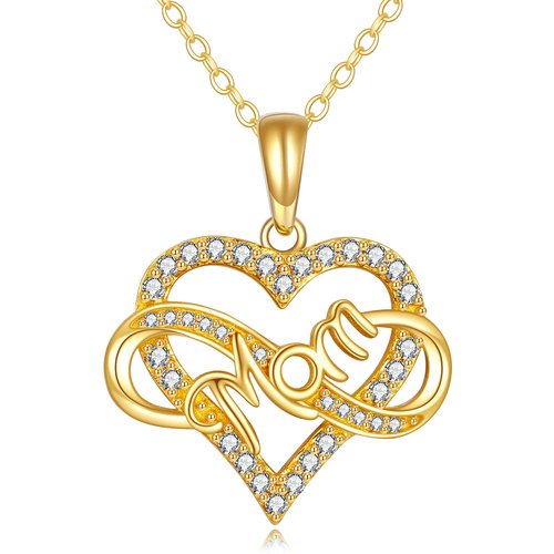 14K Gold Heart Infinity Symbol Mom Necklace