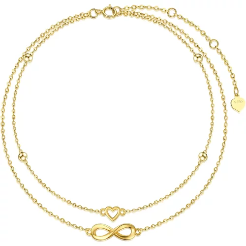 14K Gold Heart & Infinity Symbol Multi-layered Anklet