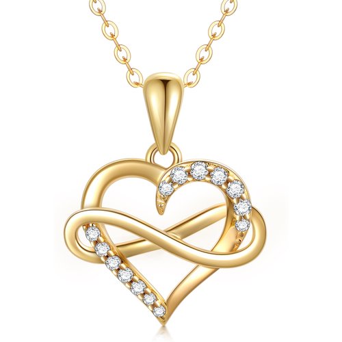 14K Gold Cubic Zirconia Heart & Infinity Symbol Pendant Necklace