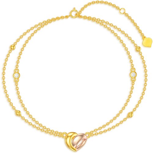 14K Gold Cubic Zirconia Heart Layerered Bracelet