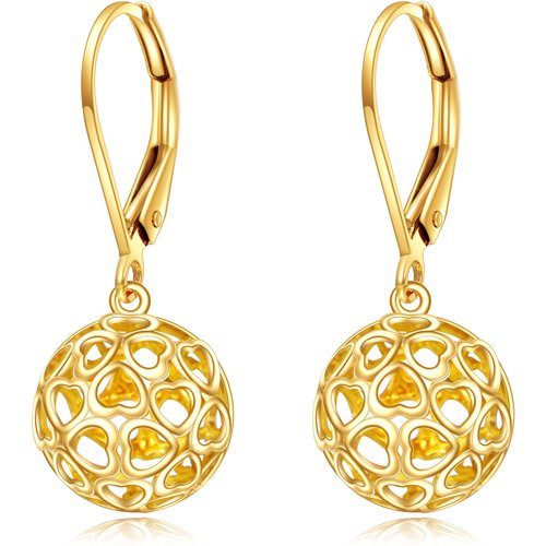 14K Gold Heart Lever-back Earrings