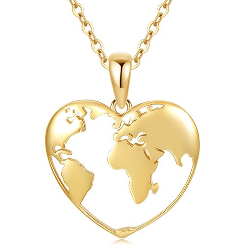 14K Gold Heart Map Pendant Necklace