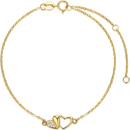 14K Gold Moissanite Heart With Heart Charm Bracelet For Women
