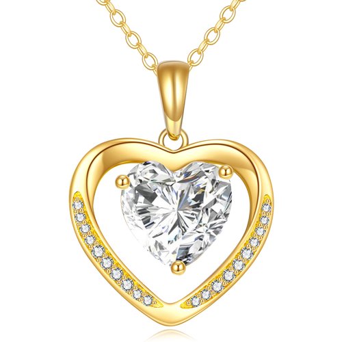 14K Gold Heart Moissanite Heart Pendant Necklace