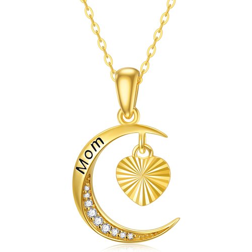 14K Gold Heart & Moon Pendant Necklace