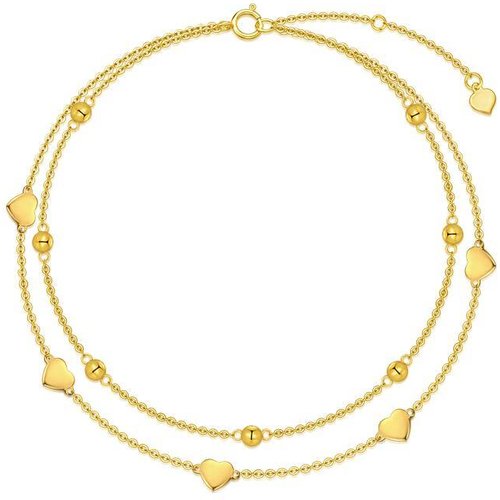 14K Gold Heart Multi-layered Anklet