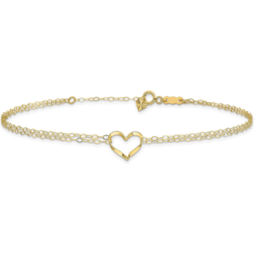 14K Gold Heart Multi-layered Charm Anklet