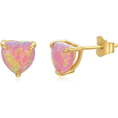 14K Gold Heart Opal Stud Earrings For Women