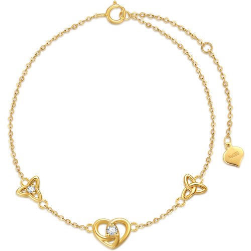 14K Gold Cubic Zirconia Heart Charm Bracelet