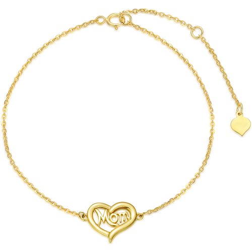 14K Gold Heart Charm Bracelet with Engraved Word