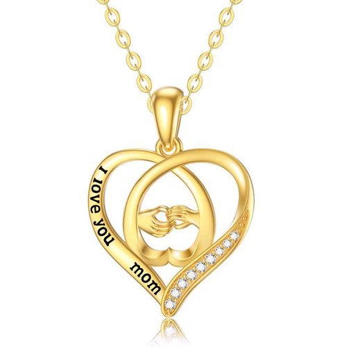 14K Gold Heart Pendant Necklace with Engraved Word