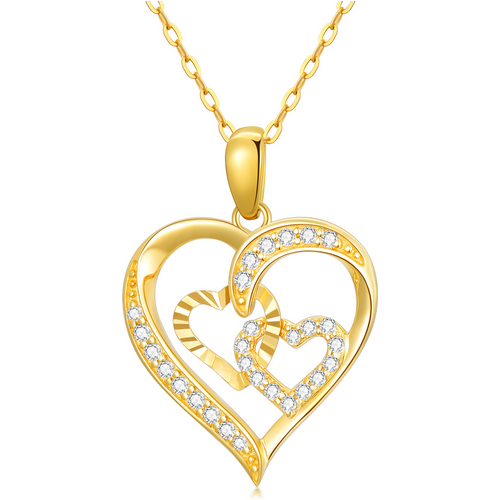 14K Gold Cubic Zirconia Interlocking Hearts Pendant Necklace For Women