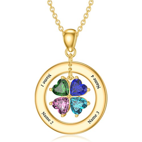 14K Gold Heart Cut Cubic Zirconia Personalized Birthstone & Personalized Engraving Pendant Necklace