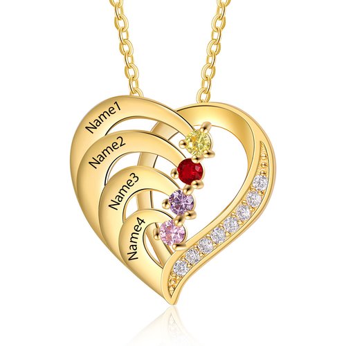 14K Gold Heart Personalized Name & Birthstone Pendant Necklace