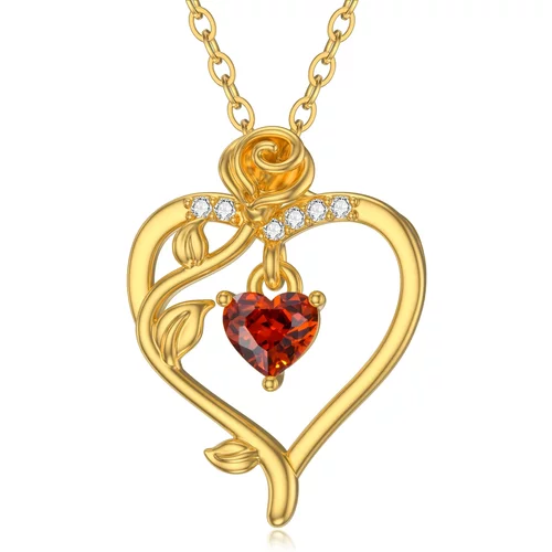 14K Gold Heart Crystal Rose Pendant Necklace For Women