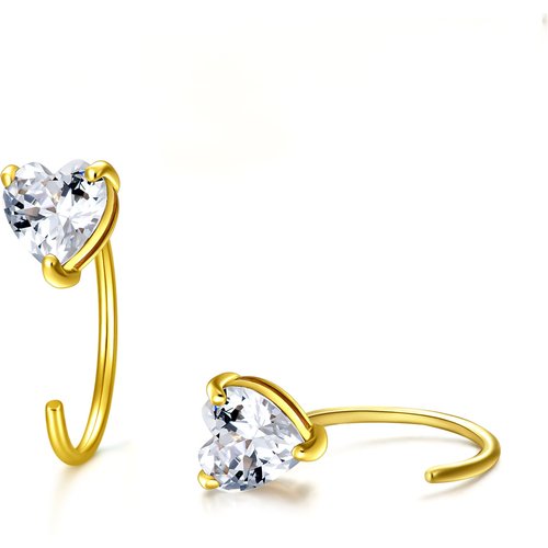 14K Gold Heart Cubic Zirconia Heart Hoop Earrings For Women