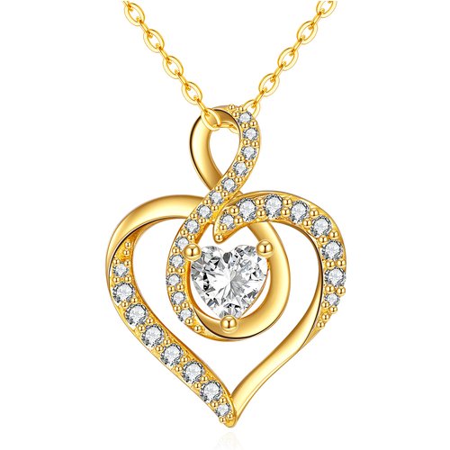 14K Gold Heart Cubic Zirconia Infinity Symbol Pendant Necklace For Women Best Friends