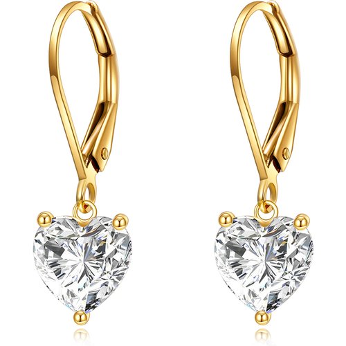 14K Gold Heart Cut Moissanite Lever-back Earrings