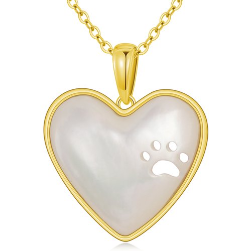 14K Gold Heart Mother Of Pearl Pendant Necklace For Women