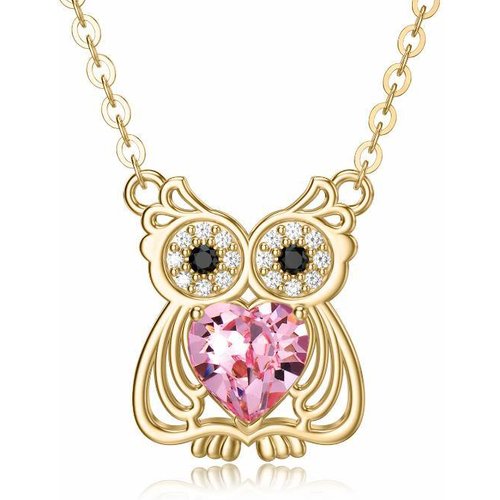 14K Gold Heart Shaped Cubic Zirconia Owl Pendant Necklace