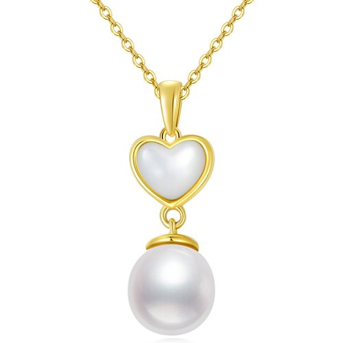 14K Gold Heart Pearl Pendant Necklace For Women