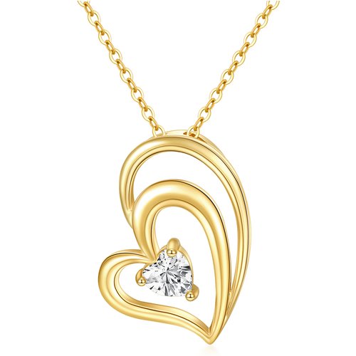 14K Gold Interlocking Heart Cubic Zirconia Heart Pendant Necklace