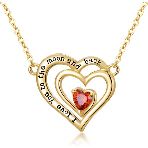 14K Gold Heart Birthstone Pendant Necklace With Engraved Word For Women Best Friends