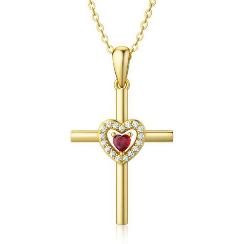 14K Gold Heart Cubic Zirconia Cross Pendant Necklace For Women Best Friend