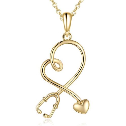 14K Gold Heart & Stethoscope Pendant Necklace