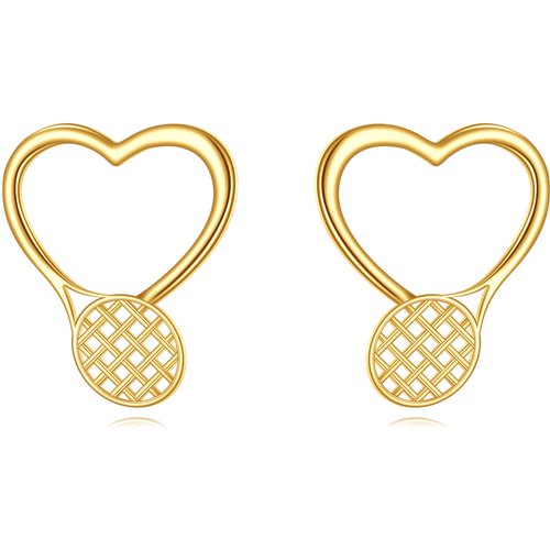 14K Gold Heart & Tennis Racket Stud Earrings